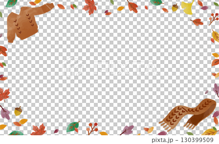 セーターとマフラーの秋の葉っぱフレーム 130399509