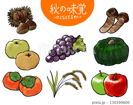 秋の味覚のイラストセット 秋の味覚のイラストセット 130399600