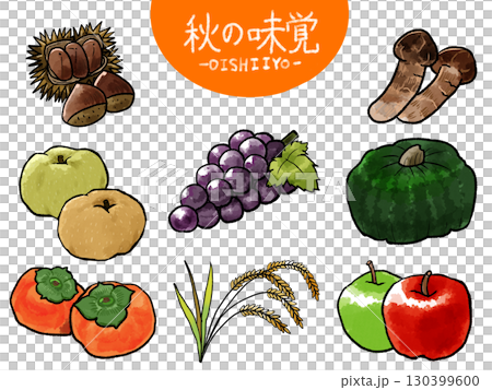 秋の味覚のイラストセット 秋の味覚のイラストセット 130399600