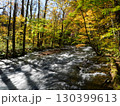 紅葉した森と川 130399613