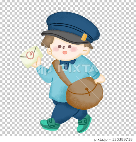 Illustration of a child pretending to be a postman and playing delivery Illustration of a child pretending to be a postman and playing delivery 130399719