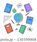 Minimalist hand-drawn style illustration with school elements. 130399808