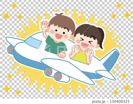 Illustration of kids traveling by plane Illustration of kids traveling by plane 130400325