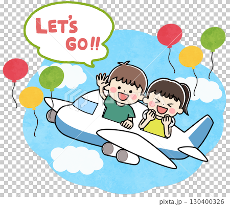 Illustration of kids traveling by plane Illustration of kids traveling by plane 130400326