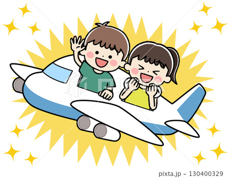 飛行機で旅行する子供たちのイラスト 飛行機で旅行する子供たちのイラスト 130400329