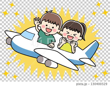 飛行機で旅行する子供たちのイラスト 飛行機で旅行する子供たちのイラスト 130400329