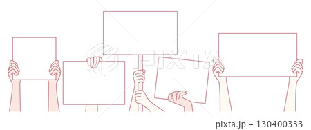Hands Holding Blank Signs for Protests, Announcements, and Other Public Gatherings 130400333