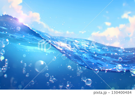 青いキラキラした水と光の背景素材 130400484