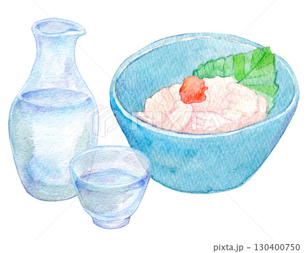水彩イラスト 手描きイラスト アナログ 冷酒と白子ポン酢のイラスト
