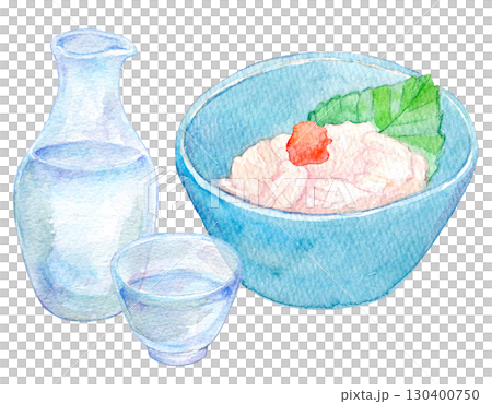 Watercolor illustration, hand-drawn illustration, analog, cold sake and milt with ponzu sauce 130400750
