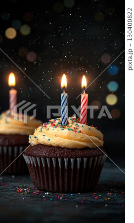 Birthday dark chocolate cupcake 130400822