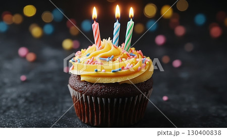 Birthday dark chocolate cupcake 130400838