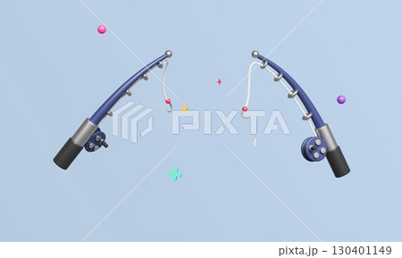 Fishing Rod and Reel Icon. 3D Rendering. 130401149