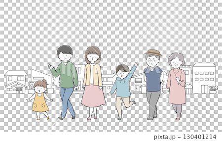 A young family and a senior couple walking in the city (cityscape) A young family and a senior couple walking in the city (cityscape) 130401214