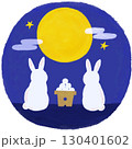 月見団子をお供えして、お月見をする2羽のうさぎ 130401602