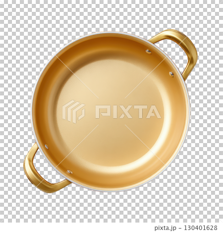 Bright and Shiny Gold Cookware Pot with Smooth Interior for Cooking and Baking in a Kitchen Setting 130401628