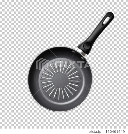 Non-stick frying pan with a sleek design and circular pattern ideal for cooking and kitchen use 130401649