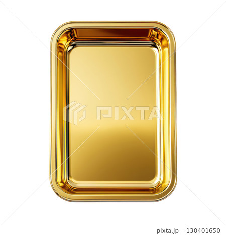 Shiny Golden Tray for Serving or Display, Elegant Rectangular Shape, Isolated on a White Background 130401650