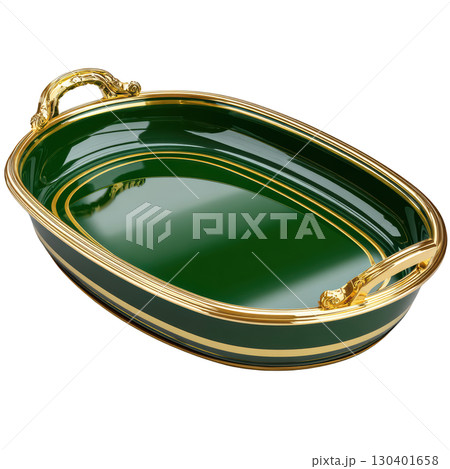 Elegant Green and Gold Serving Tray with Handles for Home Decor and Dining Table Presentation 130401658