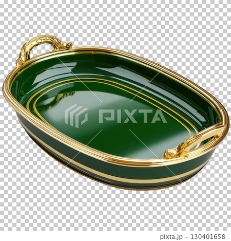 Elegant Green and Gold Serving Tray with Handles for Home Decor and Dining Table Presentation 130401658