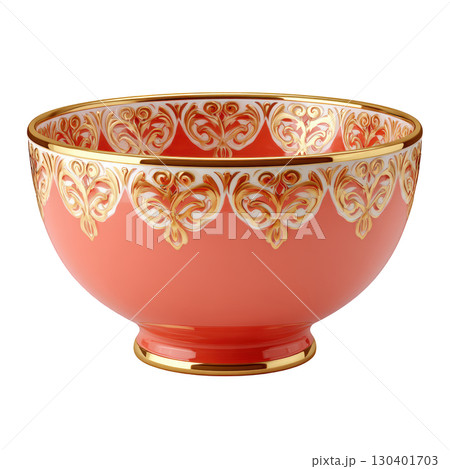 Elegant Coral Bowl with Intricate Gold Leaf Design for Luxurious Dining and Decorative Use 130401703