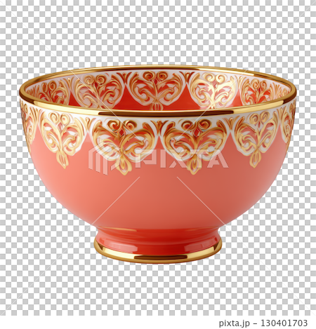 Elegant Coral Bowl with Intricate Gold Leaf Design for Luxurious Dining and Decorative Use 130401703