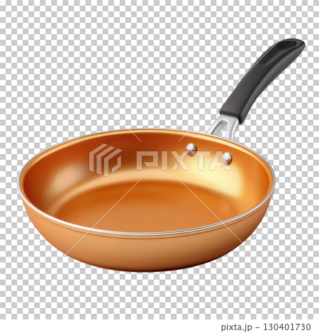 Copper frying pan with a sleek black handle, non-stick interior, ideal for cooking and modern kitchen use 130401730