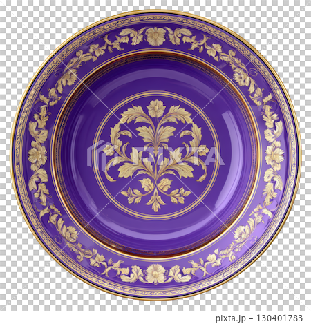 Elegant Decorative Plate with Purple Background and Intricate Gold Floral Design for Stylish Home Decor 130401783