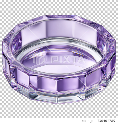 Elegant octagonal glass bowl in purple hue with a reflective surface showcasing charm and sophistication 130401785