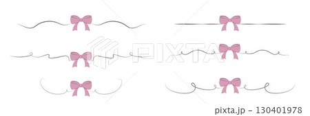 Hand drawn pink and brown girly coquette bow ribbons banners set. Vector stock illustration isolated on white background for design template birthday, wedding, Christmas card, invitation, sale banner. 130401978