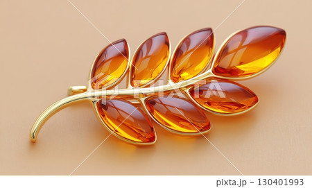 Elegant Amber Brooch in Leaf Design with Golden Accents and Shimmering Gemstones for Fashion Accessories Elegant Amber Brooch in Leaf Design with Golden Accents and Shimmering Gemstones for Fashion Accessories 130401993