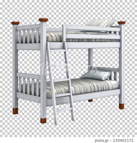 Modern Wooden Bunk Bed Design for Kids with Striped Mattresses and Simple White Finish Modern Wooden Bunk Bed Design for Kids with Striped Mattresses and Simple White Finish 130402172