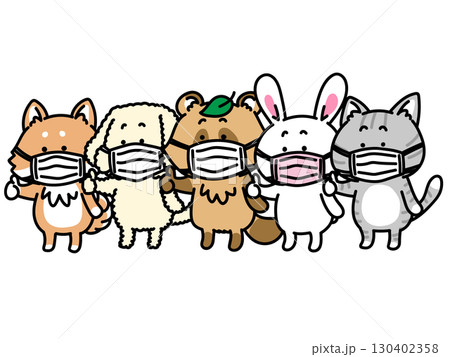 感染予防でマスクを着用する動物たち 130402358