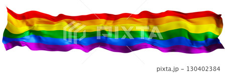 The flag showcases spectrum of vibrant colors in horizontal stripes, symbolizing LGBTQ pride, inclusivity, and community. Isolated on white background. Panoramic element, footer or header. 3D render. 130402384