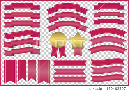 簡單可愛的紅色絲帶和金牌材料套裝 130402397