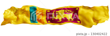 Stylized flag of Sri Lanka waving in the wind, isolated on white background. Footer, header or divider. Cut out wide, panoramic element. Banner for patriotic themes or national event promotions. 3D. Stylized flag of Sri Lanka waving in the wind, isolated on white background. Footer, header or divider. Cut out wide, panoramic element. Banner for patriotic themes or national event promotions. 3D. 130402422