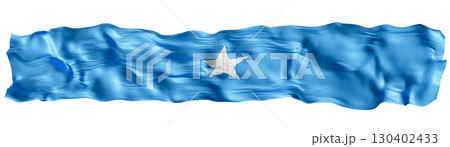 Stylized flag of Somalia waving in the wind, isolated on white background. Footer, header or divider. Cut out wide, panoramic element. Banner for patriotic themes or national event promotions. 3D. 130402433