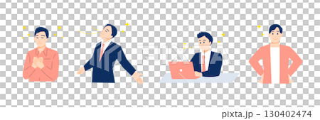 Relaxed facial expression male illustration set Relaxed facial expression male illustration set 130402474
