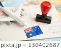 Australia flag with passport and airplane for travel. 130402687