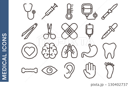 医療アイコンセット（聴診器・注射器・体温計・血圧計など） 130402737