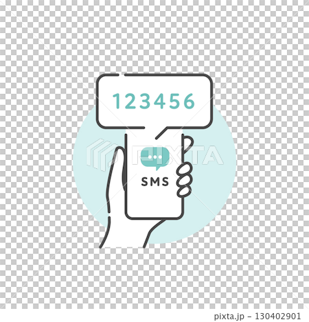 Vector icon of SMS verification code received on smartphone (line drawing) 130402901