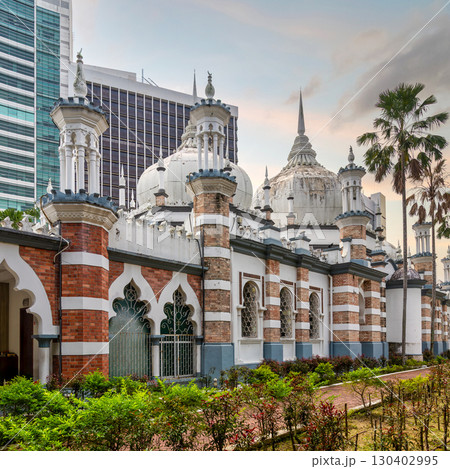 Jamek Mosque, or Masjid Jamek Sultan Abdul Samad, showcasing Islamic architecture in Kuala Lumpur, Malaysia Jamek Mosque, or Masjid Jamek Sultan Abdul Samad, showcasing Islamic architecture in Kuala Lumpur, Malaysia 130402995