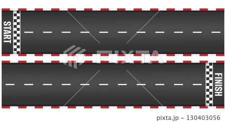 Horizontal racetrack roadway background vector design with white line start and finish grid pattern on asphalt straight way sport motor rally competition speedway element illustration 130403056