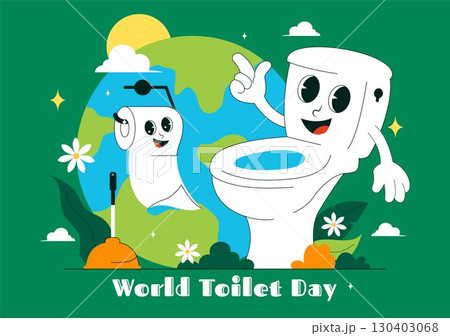 World Toilet Day Vector Illustration on November 19 featuring Toilet, Earth, and Bathroom Hygiene Equipment for Awareness in a Flat Background 130403068