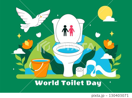 World Toilet Day Vector Illustration on November 19 featuring Toilet, Earth, and Bathroom Hygiene Equipment for Awareness in a Flat Background 130403071