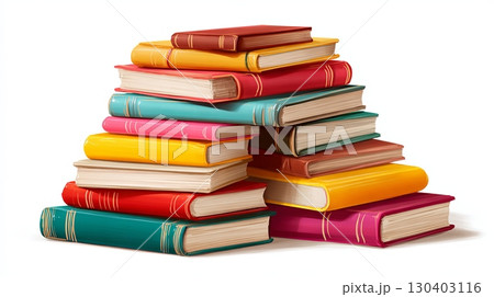Colorful Stack of Hardcover Books on White Background 130403116