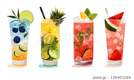 Refreshing Summer Cocktails with Fresh Fruits 130403269