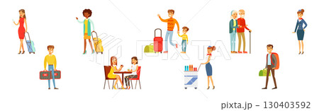 People Character Passenger Moving Enjoy Their Trip Vector Set People Character Passenger Moving Enjoy Their Trip Vector Set 130403592