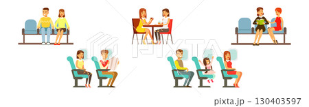 People Character Passenger Moving Enjoy Their Trip Vector Set 130403597