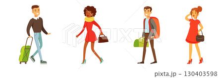 People Character Passenger Moving Enjoy Their Trip Vector Set 130403598
